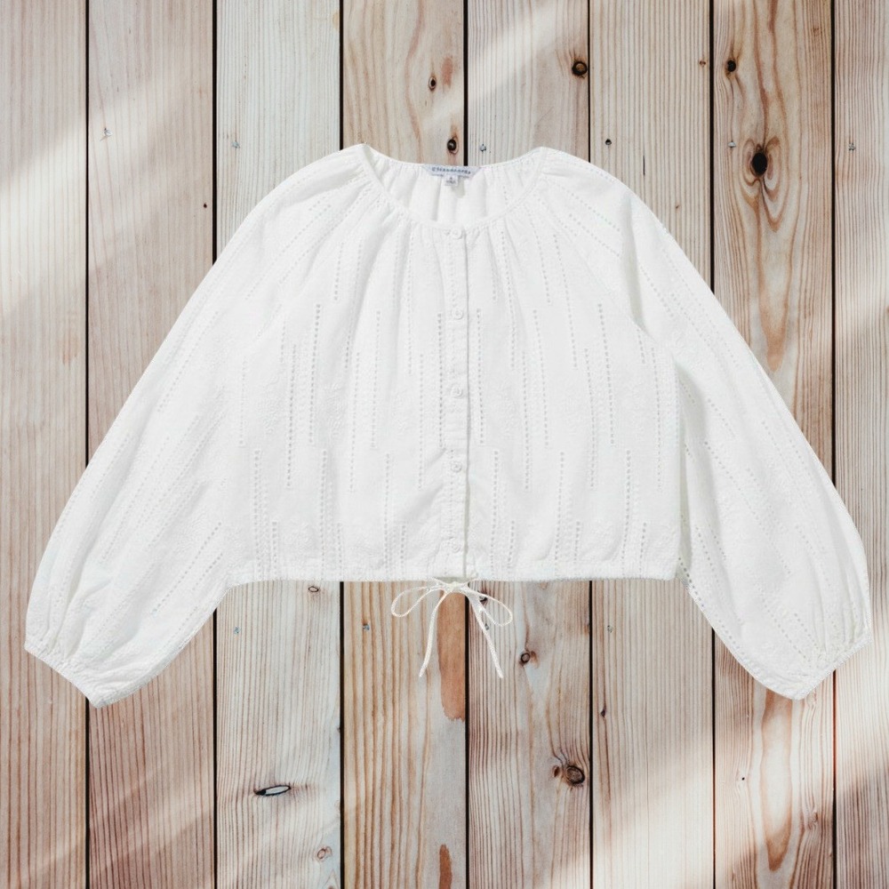 Ophelia Roe Cottage Crop Puff Long Sleeve Button Top Womens L